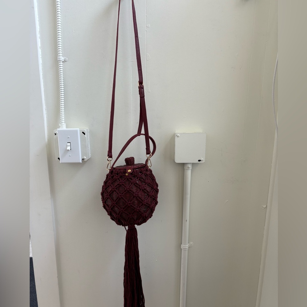 Ulla Johnson Deep Red Macrame Crossbody Bag